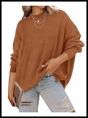 Oversized Striped Ribbed Knit Sweater Batwing Sleeve Tunic Pullover